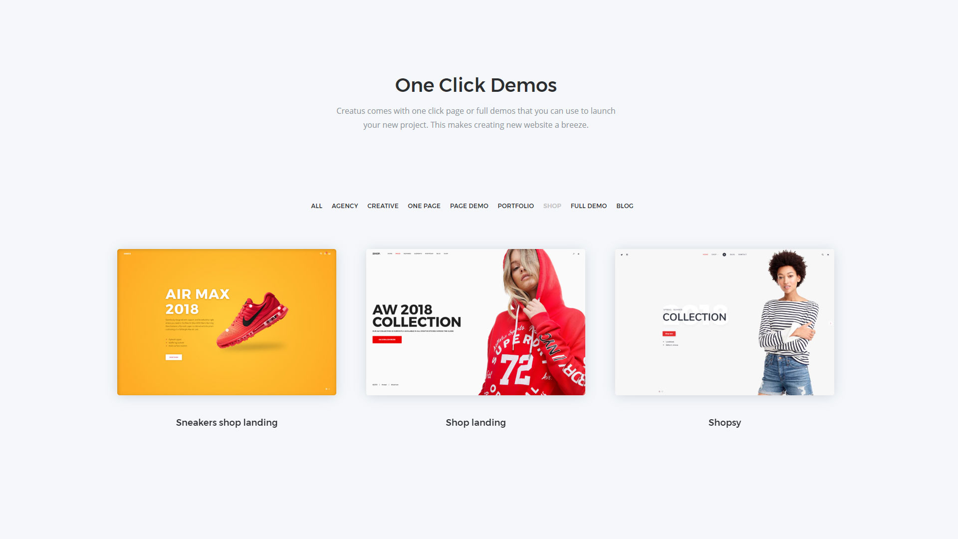 Creatus Shop Page Templates and Demos