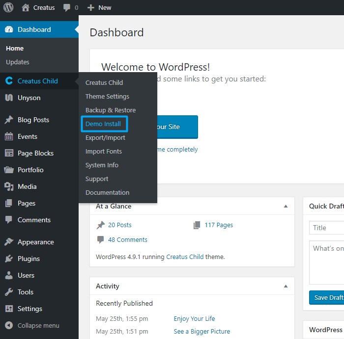 Install Creatus WordPress Theme demo 1
